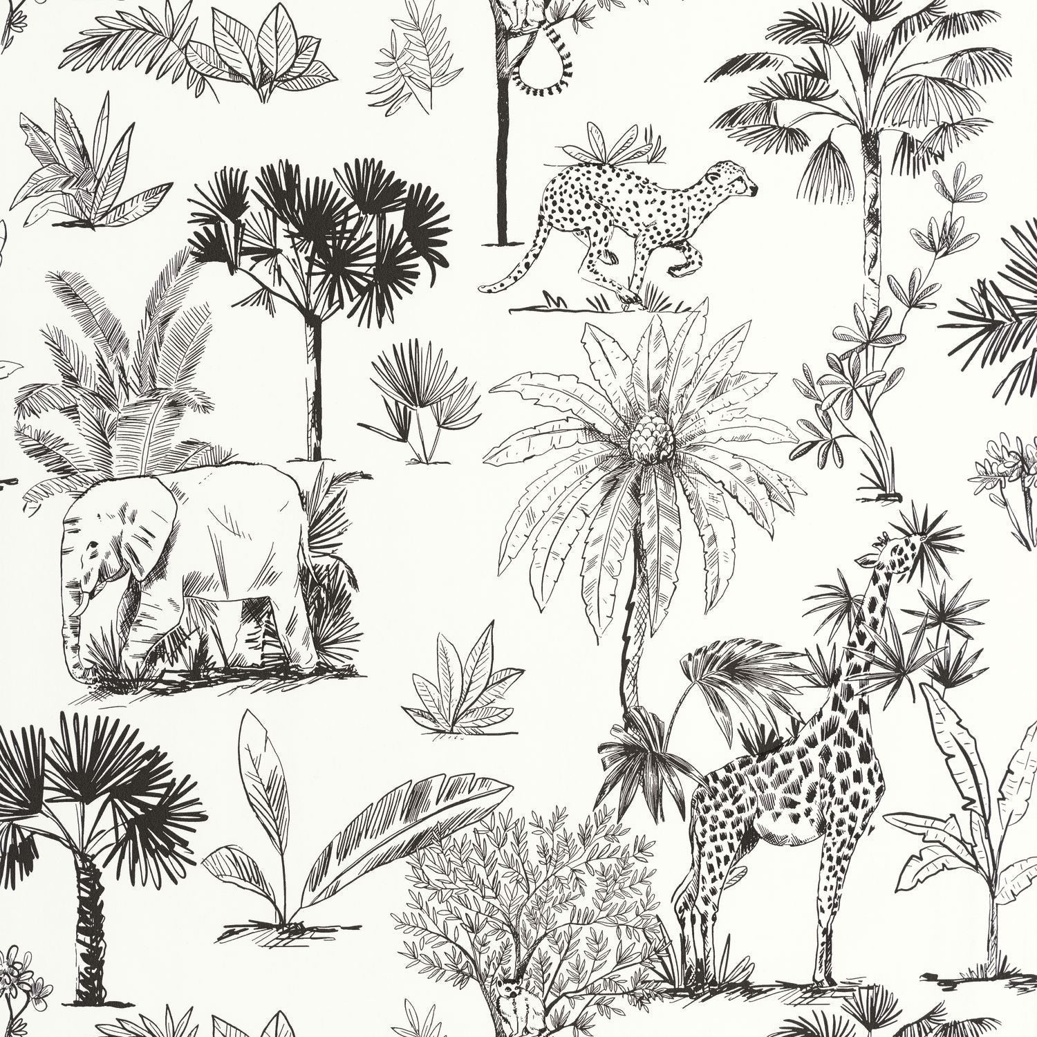 Balade Dans La Savane Wallpaper - Noir Et Blanc - Caselio - 105739090