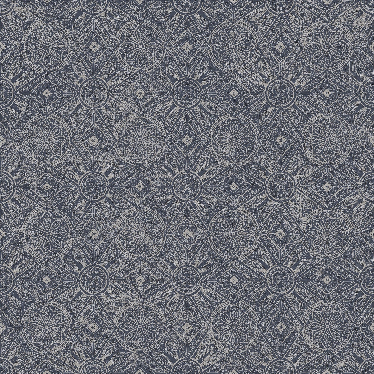 Bazaar Moroccan Print Wallpaper - Navy Blue / Silver - Galerie - G78317 - Premier Wallcovering