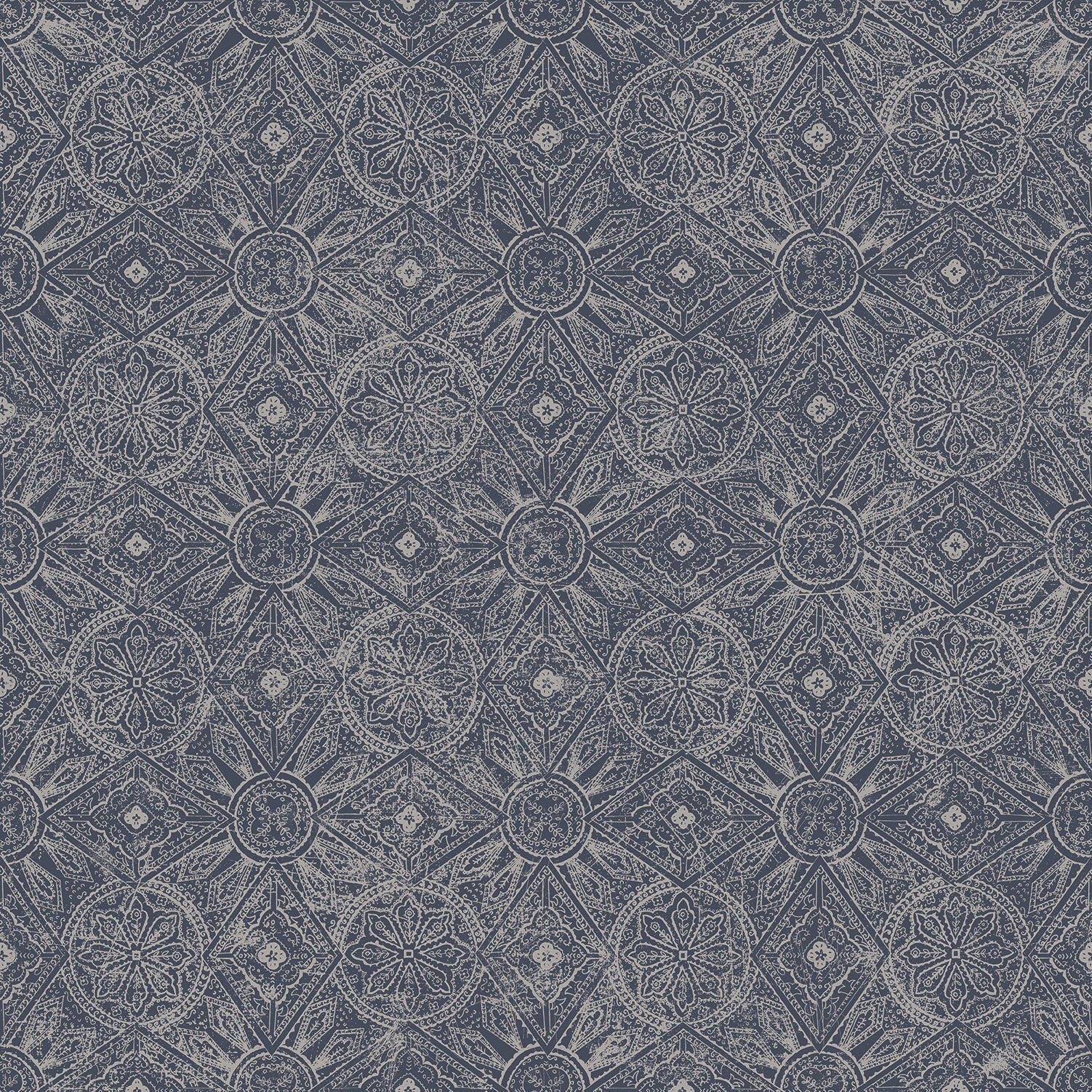 Bazaar Moroccan Print Wallpaper - Navy Blue / Silver - Galerie - G78317 - Premier Wallcovering
