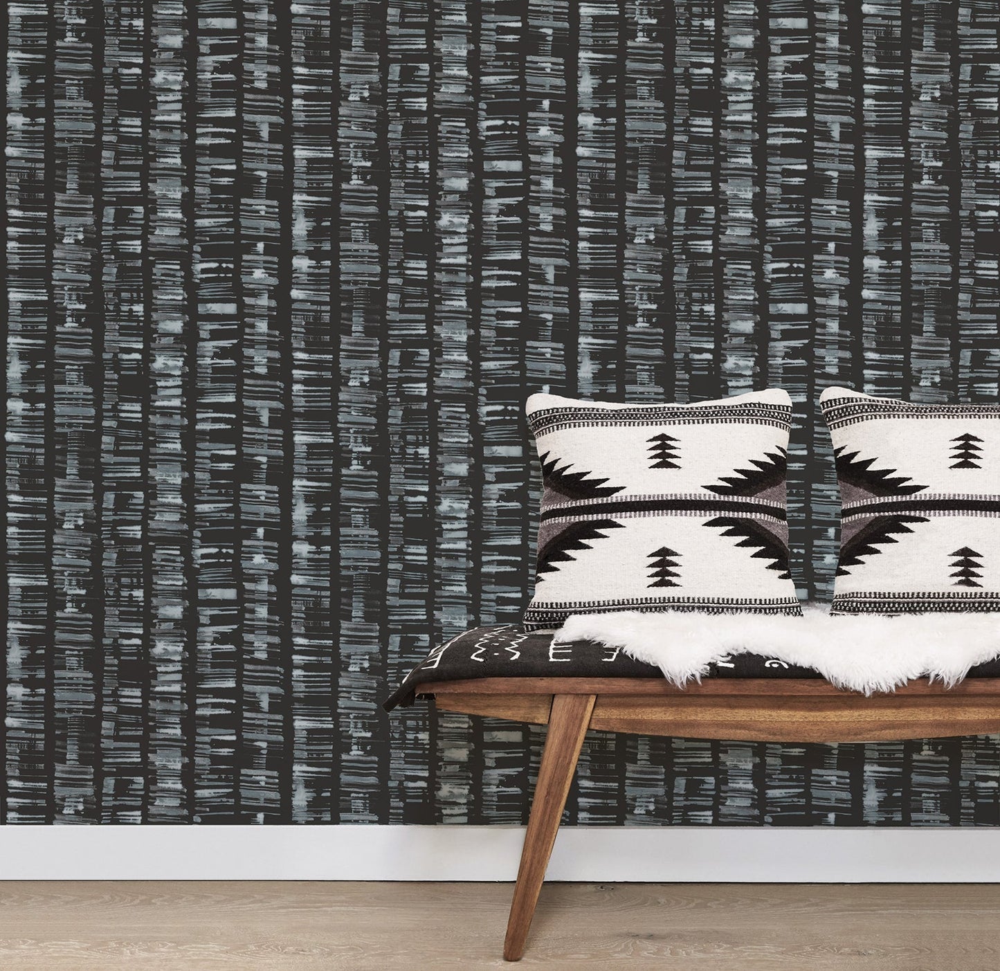 Bazaar Tribal Sketch Wallpaper - Charcoal / Duck Egg - Galerie - G78282 - Premier Wallcovering