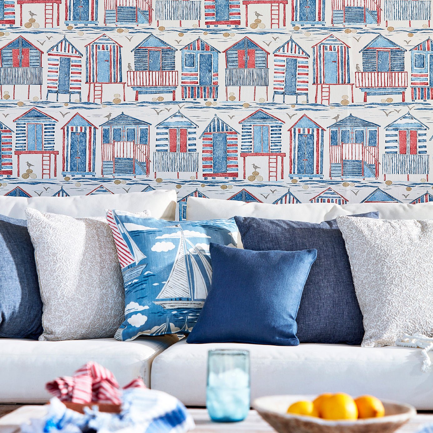 Beach Huts Wallpaper - Marine - Sanderson - DCOA216560
