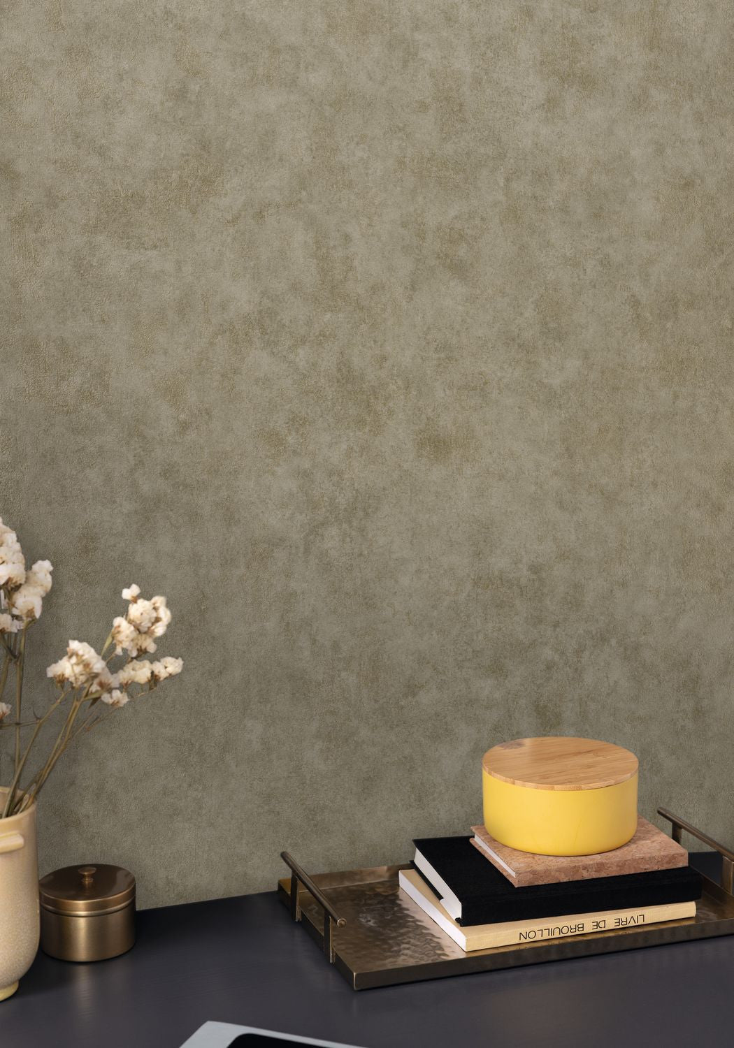 Beton Uni Wallpaper - Olive Nacre - Caselio - 101497420