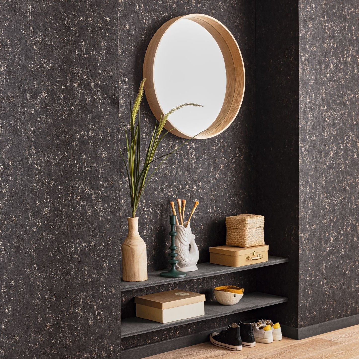 Beton Uni Wallpaper - Noir Cuivre - Caselio - 101499390