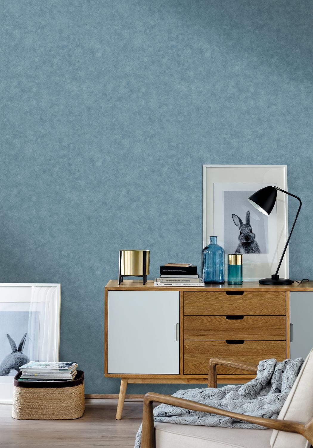 Beton Uni Wallpaper - Bleu Maree - Caselio - 101486280