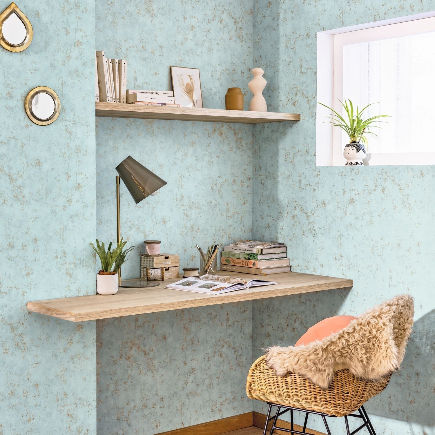 Beton Uni Wallpaper - Bleu Topaze - Caselio - 101496250