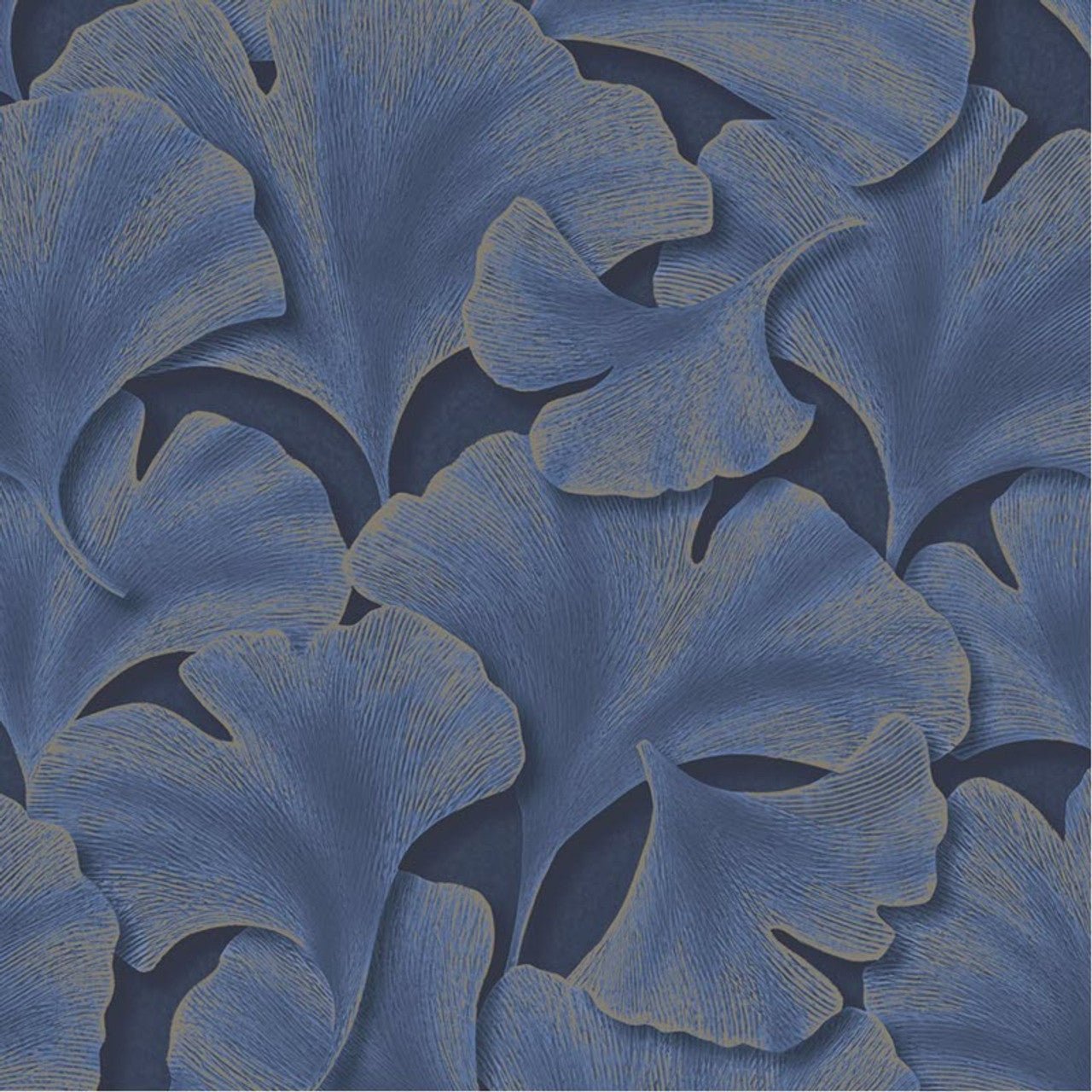 Biloba Ginkgo Wallpaper - Bleu Indigo - Casadeco - 86246515 - Premier Wallcovering