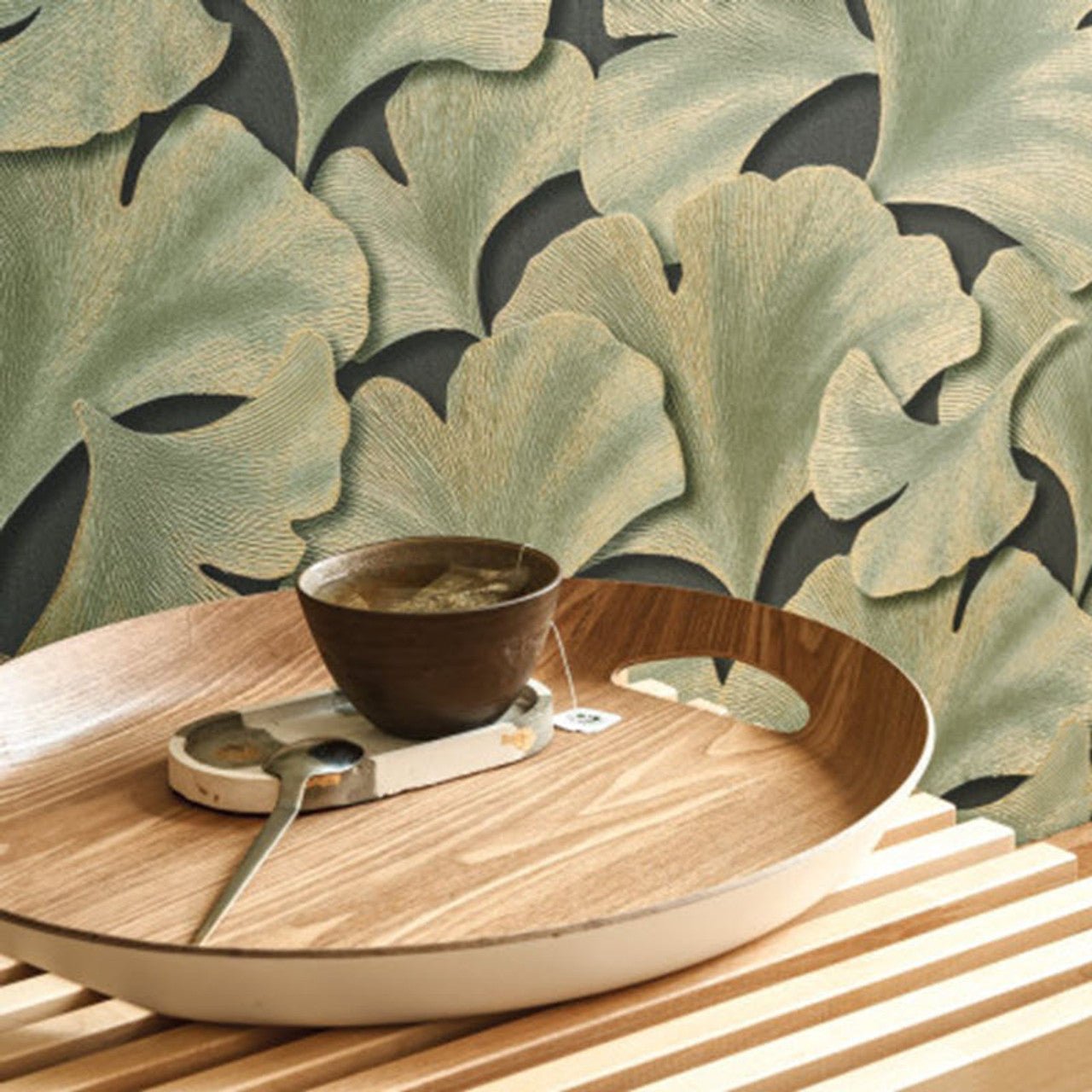 Biloba Ginkgo Wallpaper - Blanc Neige - Casadeco - 86240101 - Premier Wallcovering