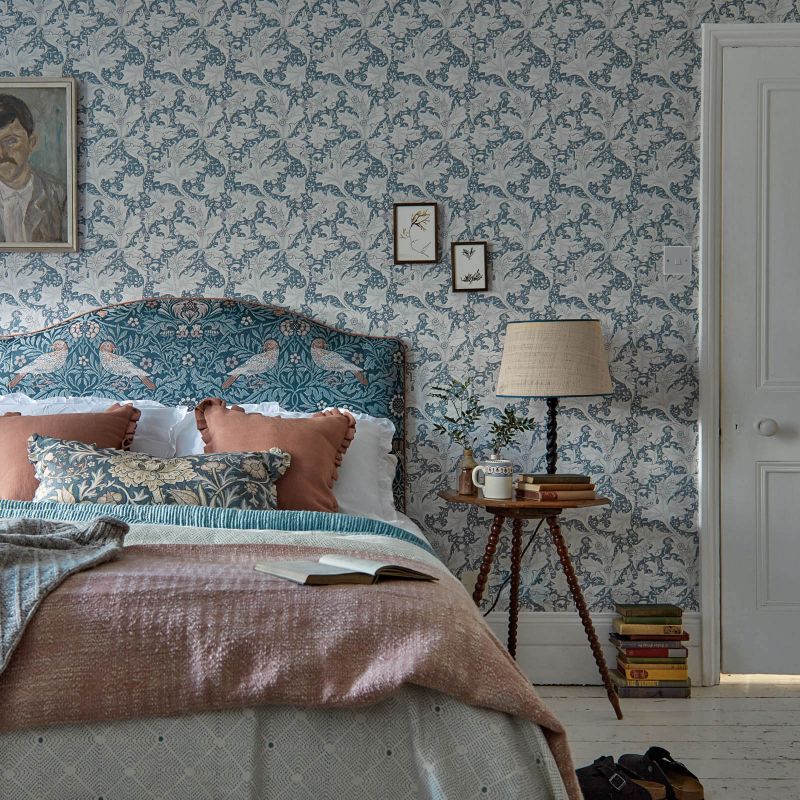 Bird Tapestry Fabric - Webbs Blue - Morris & Co - 237312 - Premier Wallcovering