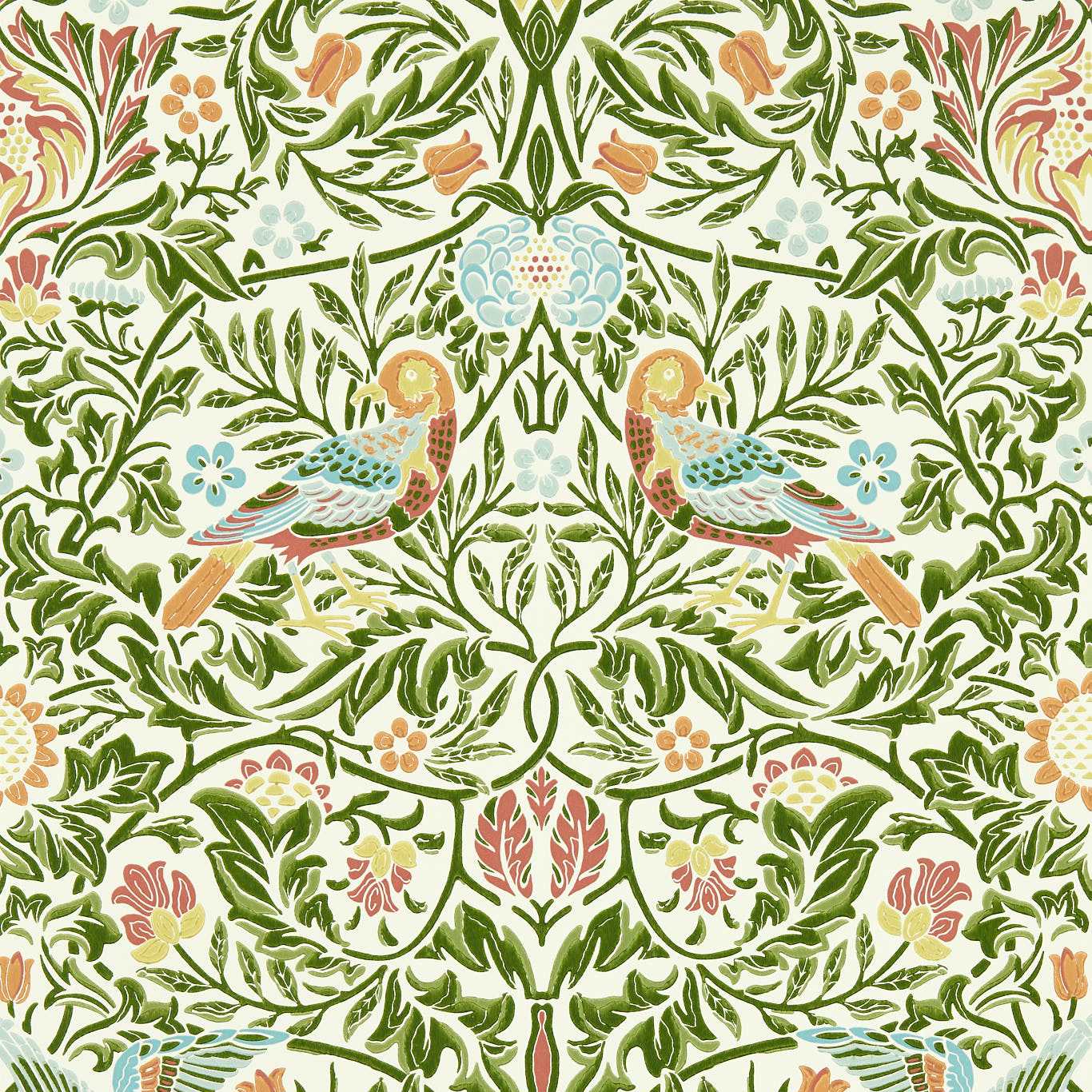 Bird Wallpaper - Boughs Green - 217192 - Morris & Co - Premier Wallcovering