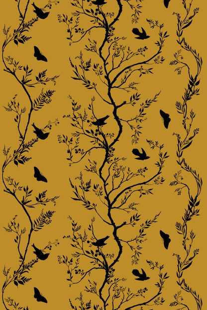Birdbranch Stripe Velvet Fabric - Black on Honey - Timorous Beasties - BBS/8206/03 - Premier Wallcovering