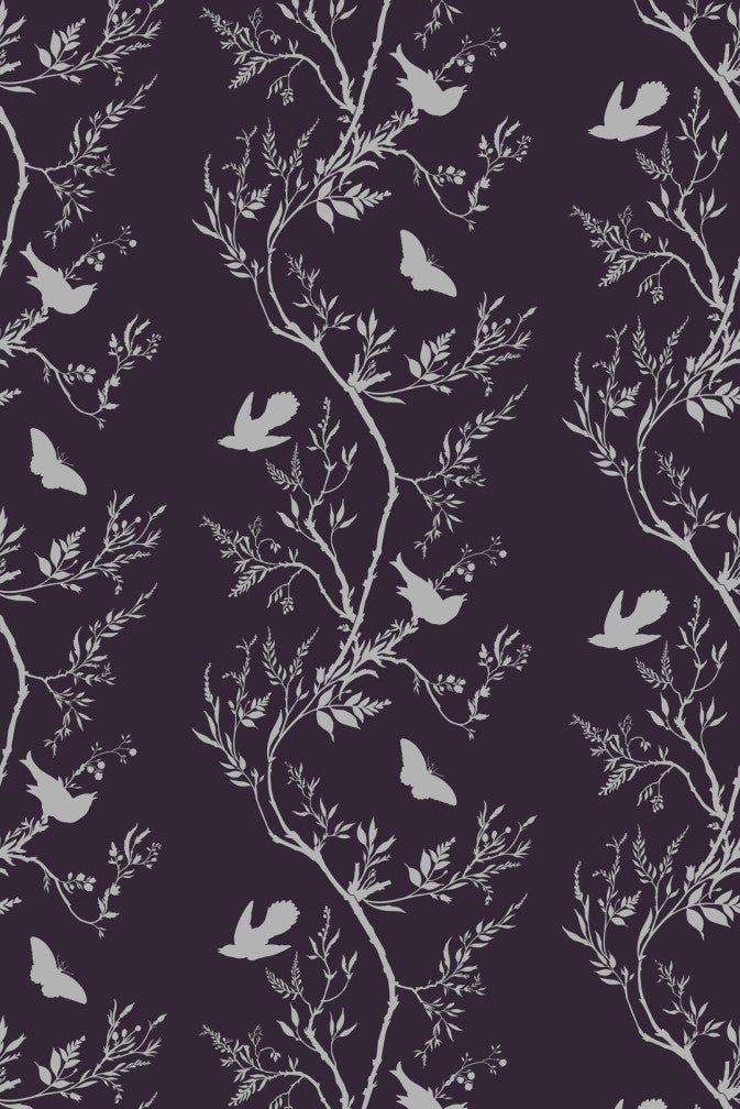 Birdbranch Stripe Wallpaper - Silver Pearl on Peregrine - Timorous Beasties - EX/BBS/5004/10 - Premier Wallcovering
