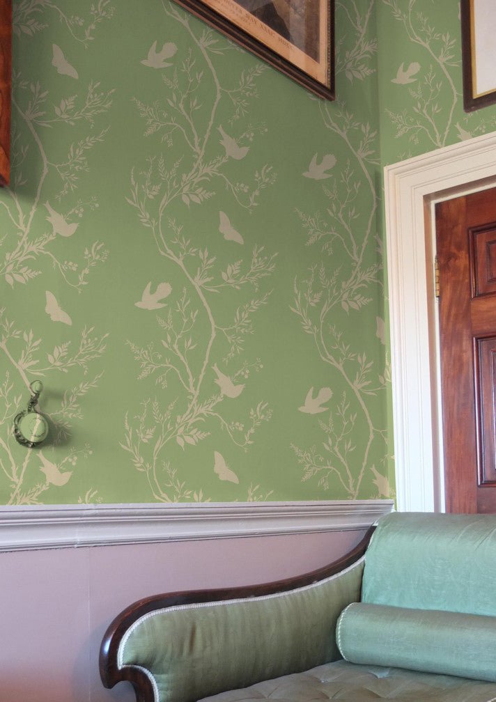 Birdbranch Stripe Wallpaper - Gold Pearl on Kingsburgh - Timorous Beasties - EX/BBS/5002/08 - Premier Wallcovering