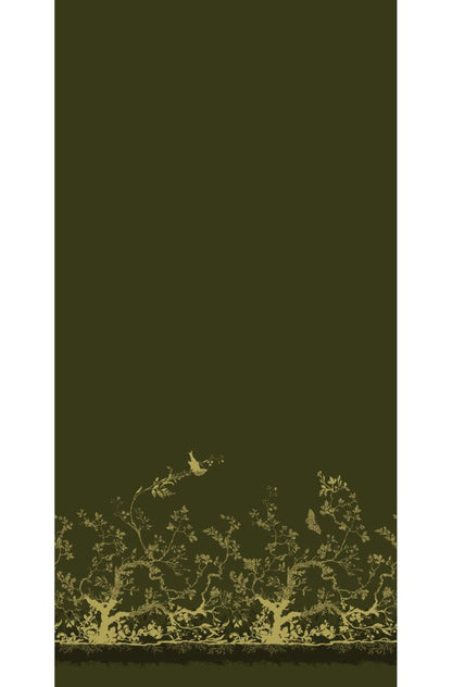 Birdbranch Velvet Panel Fabric - Black & Pale Gold on Olive - Timorous Beasties - BBP/8118/08 - Premier Wallcovering