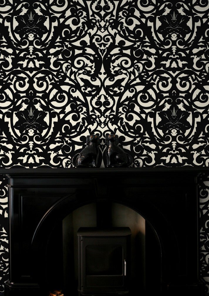 Birdcage Superwide Wallpaper - Black on Ivory - Timorous Beasties - SWP/BRC/IVY/01 - Premier Wallcovering