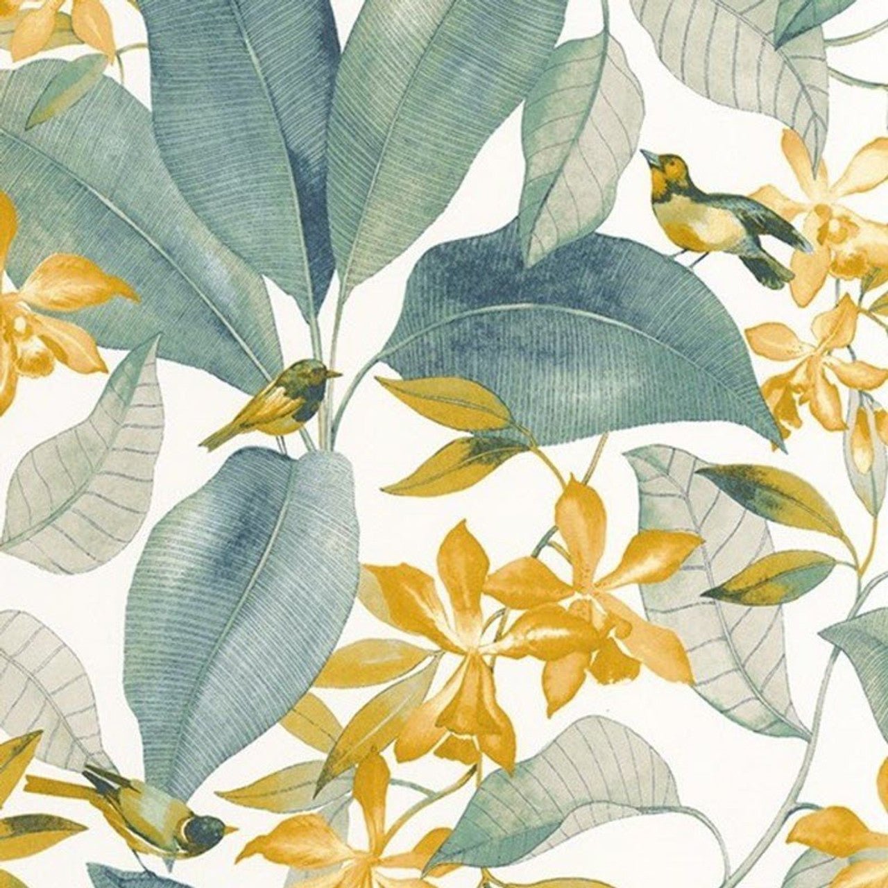 Birdsong Delicacy Wallpaper - Vert And Jaune - Casadeco - 85387171 - Premier Wallcovering