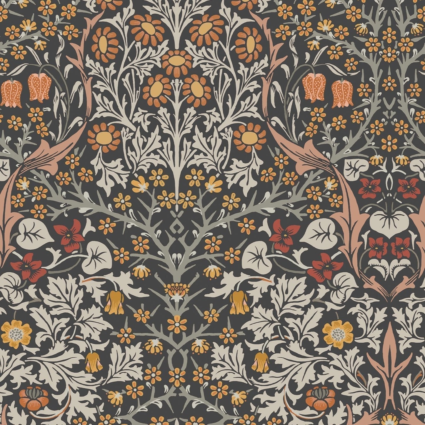 Blackthorn Wallpaper - Charcoal & Burnt Orange - 124250 - William Morris AH - Premier Wallcovering