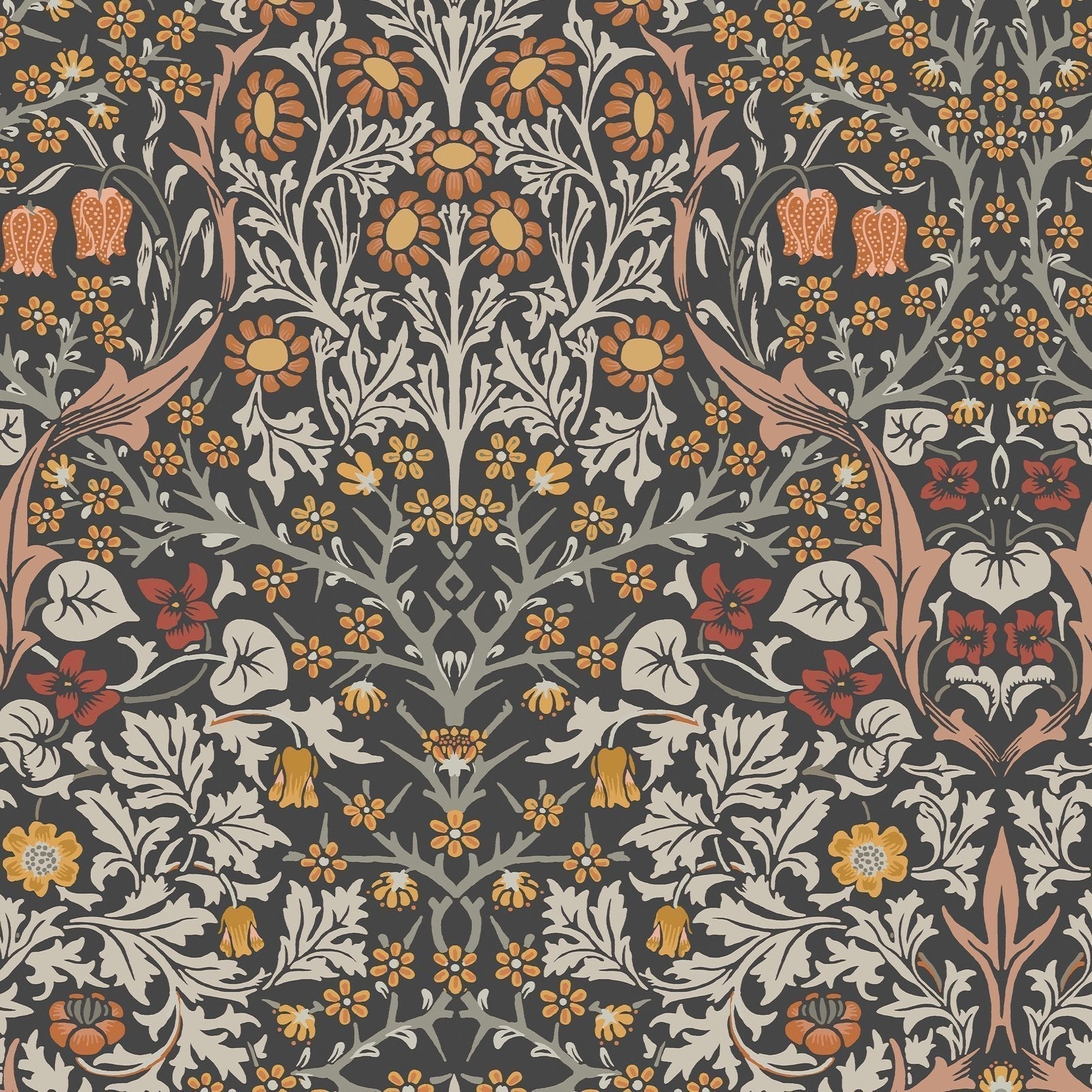 Blackthorn Wallpaper - Charcoal & Burnt Orange - 124250 - William Morris AH - Premier Wallcovering