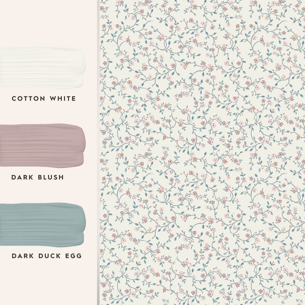 Blencow Sprig Wallpaper - Dark Duck Egg Blue - Laura Ashley - 122749 - Premier Wallcovering