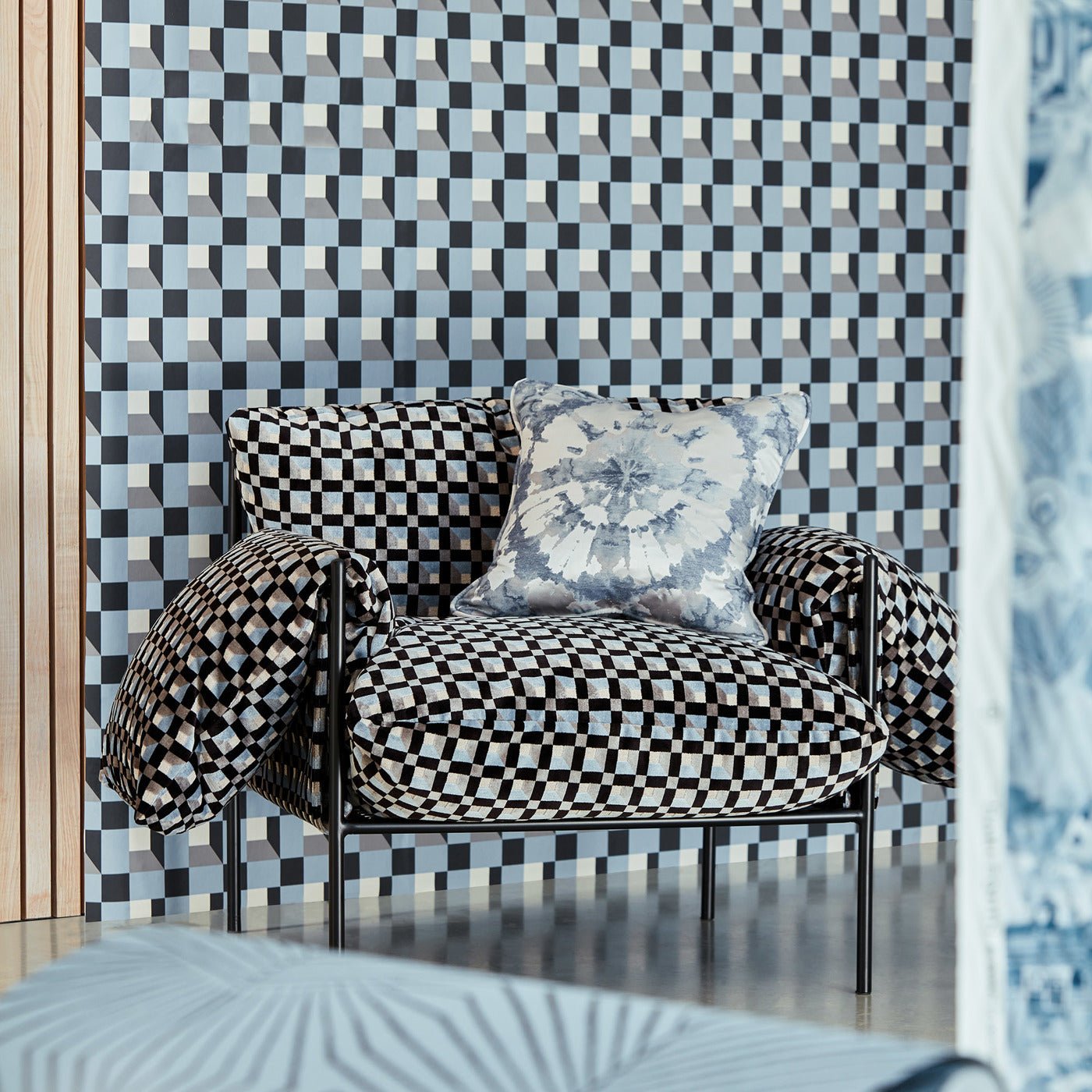 Blocks Wallpaper - Cornflower/Black Earth/Sketched - Harlequin - HQN3112944