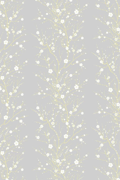 Blossom Branch Wallpaper - White & Gold on Pale Grey - Timorous Beasties - EX/BLMB/6002/01 - Premier Wallcovering