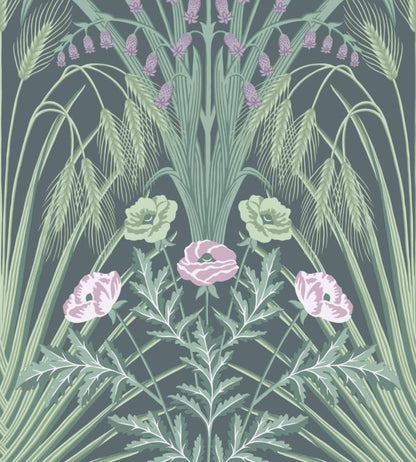 Bluebell Wallpaper - Sage, Mint & Lilac on Dark Viridian - 115/3009 - Cole & Son - Premier Wallcovering