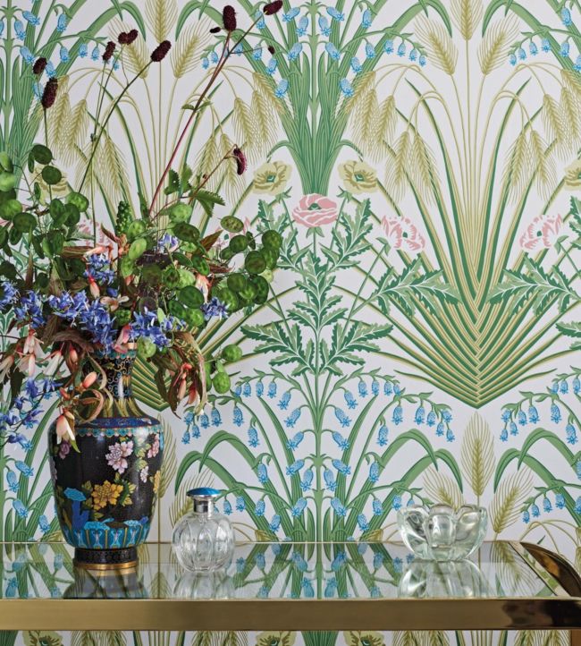 Bluebell Wallpaper - Leaf Green & Cerulean Sky on Chalk - 115/3008 - Cole & Son - Premier Wallcovering