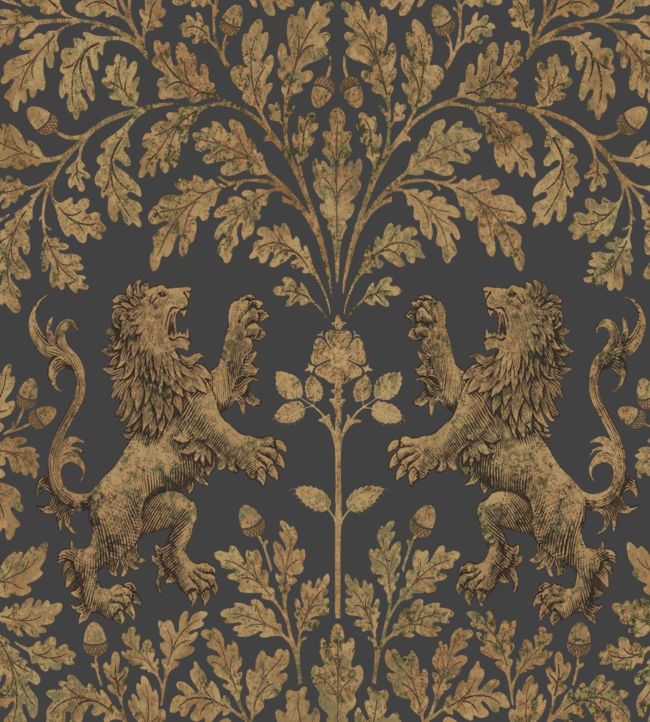 Boscobel Oak Wallpaper - Metallic Antique Gold on Black - 116/10036 - Cole & Son - Premier Wallcovering