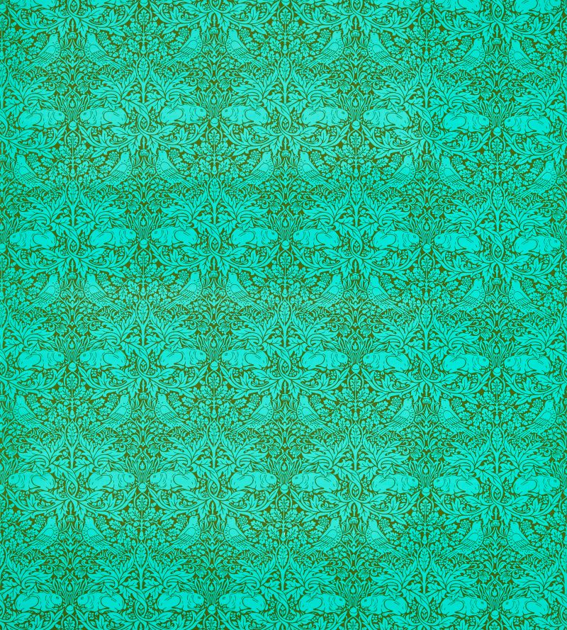 Brer Rabbit Fabric - Olive/Turquoise - Morris & Co - 226848 - Premier Wallcovering