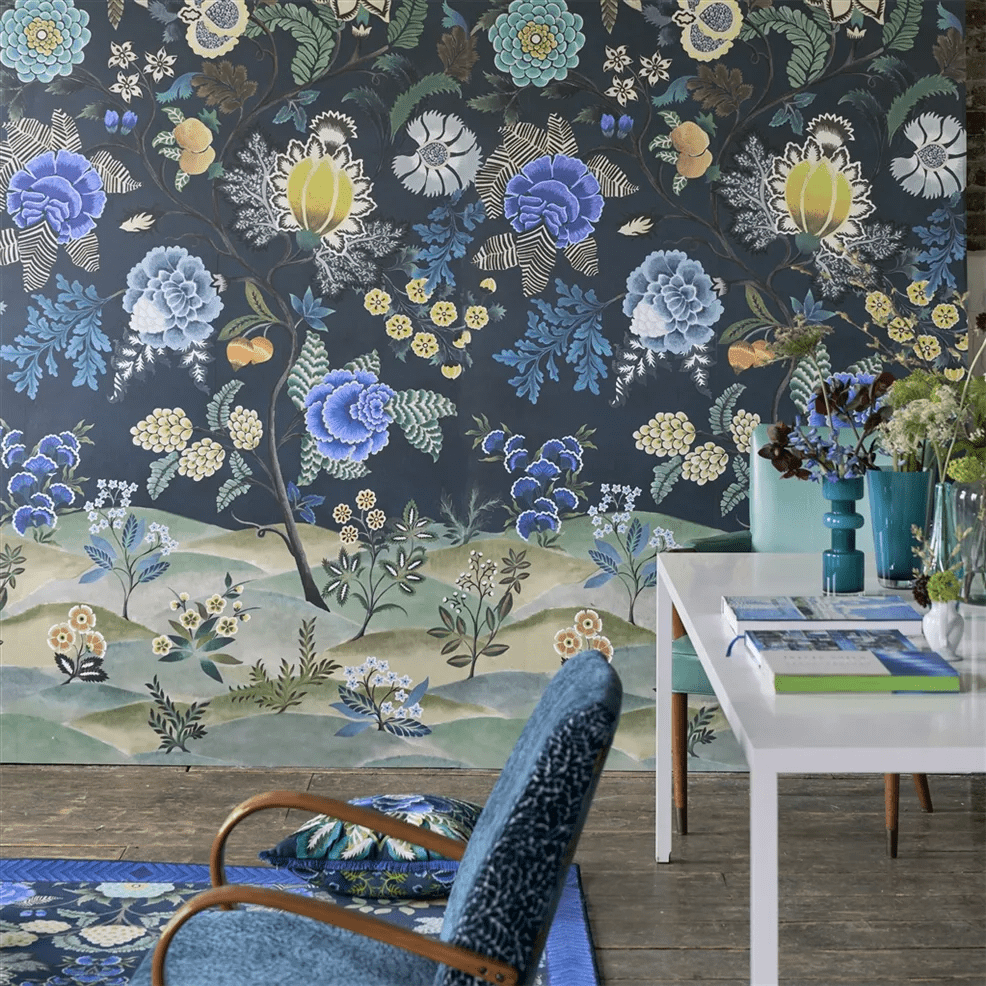 Brocart Decoratif Wallpaper - Indigo - PDG1169/03 - Designers Guild