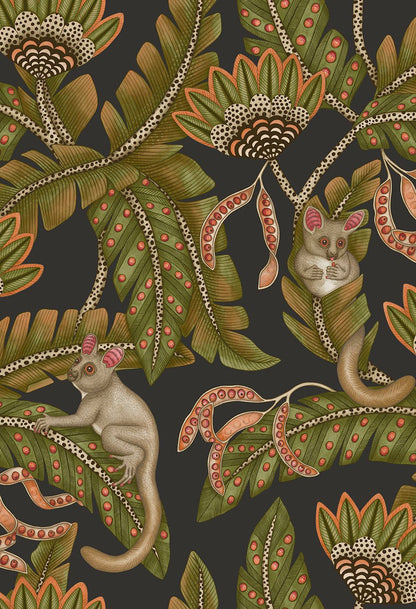 Bush Baby Wallpaper - Spring Green & Orange on Black - 119/7031 - Cole & Son - Premier Wallcovering
