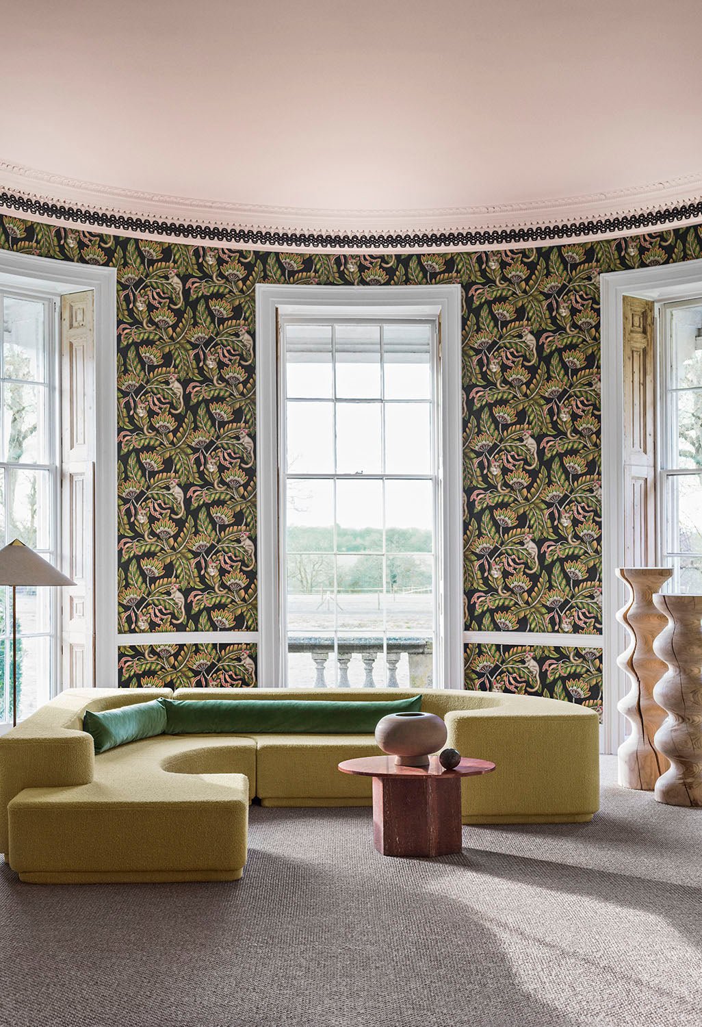 Bush Baby Wallpaper - Spring Green & Orange on Black - 119/7031 - Cole & Son - Premier Wallcovering