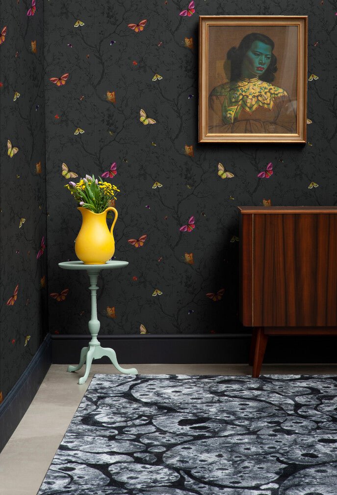 Butterflies Wallpaper - Barely Black - Timorous Beasties - BTN/BFL/TXMT/02 - Premier Wallcovering