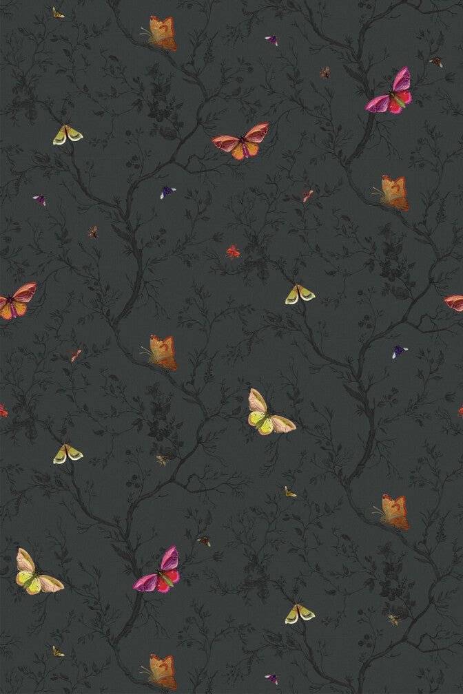 Butterflies Wallpaper - Barely Black - Timorous Beasties - BTN/BFL/TXMT/02 - Premier Wallcovering