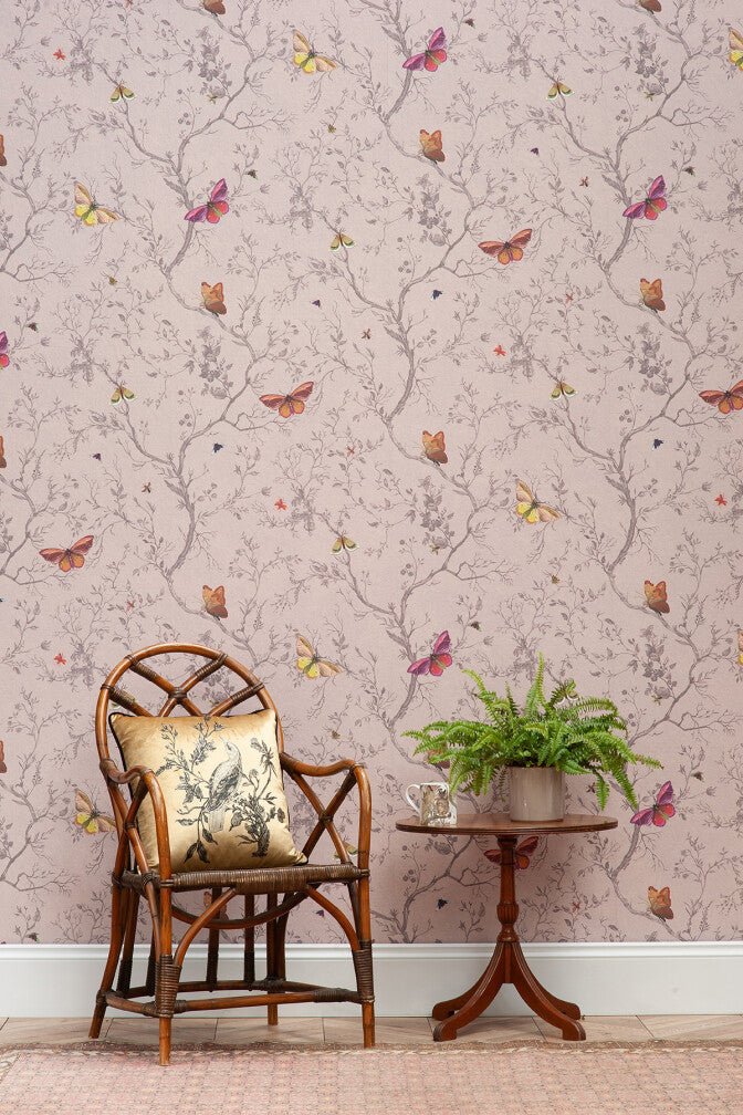 Butterflies Wallpaper - Dusted Pink - Timorous Beasties - BTN/BFL/TXMT/05 - Premier Wallcovering