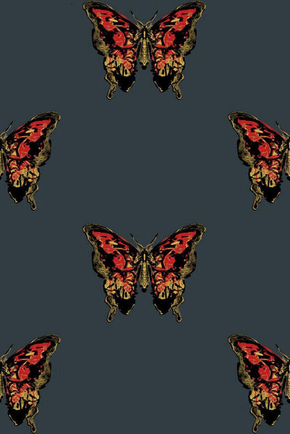 Butterfly Wallpaper - Red & Gold on Black - Timorous Beasties - EX/BFLY/4007/01 - Premier Wallcovering