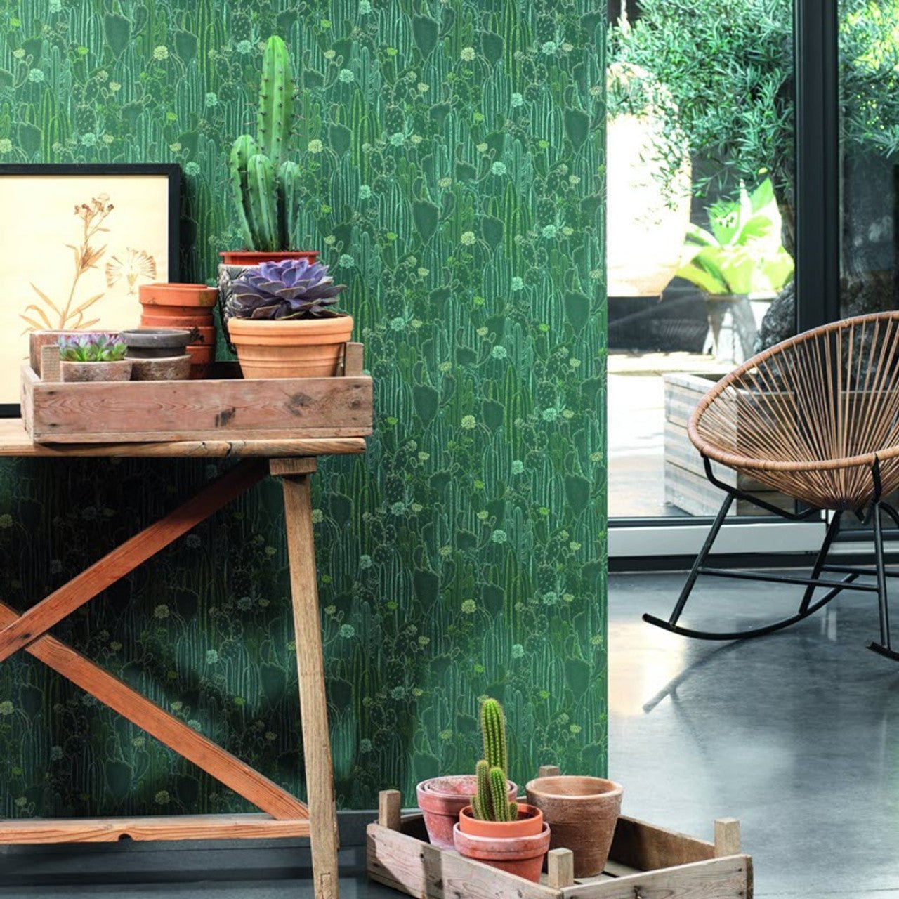 Cactaceae Botanica Wallpaper - Vert Cactee - Casadeco - 85927429 - Premier Wallcovering
