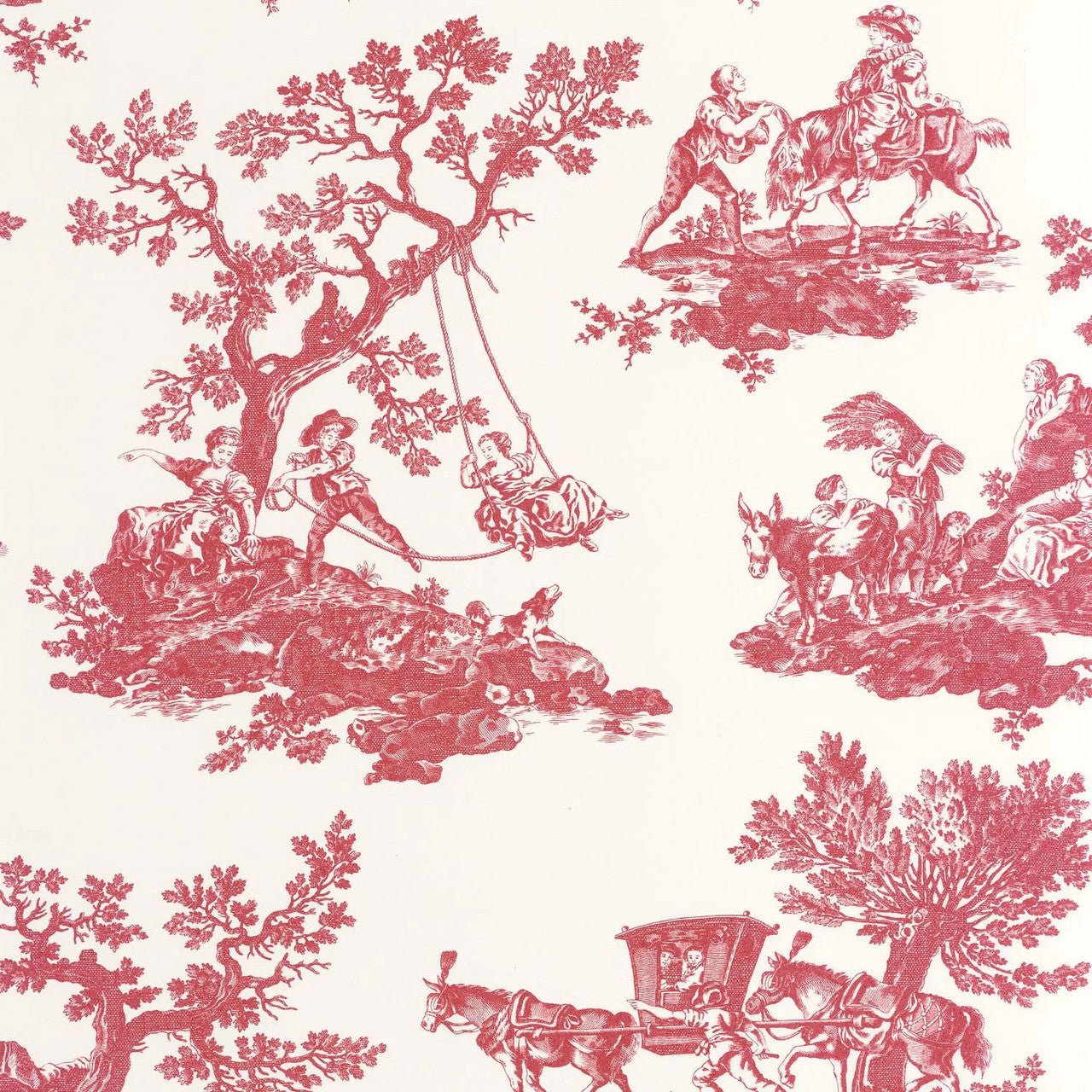 Cadence Les Belles Toiles De Jouy Wallpaper - Rouge Grenat - Casadeco - 201698585 - Premier Wallcovering