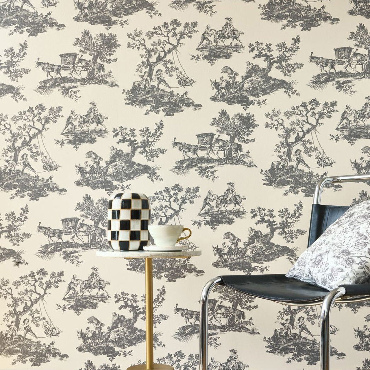 Cadence Les Belles Toiles De Jouy Wallpaper - Noir Fusain - Casadeco - 201699310 - Premier Wallcovering