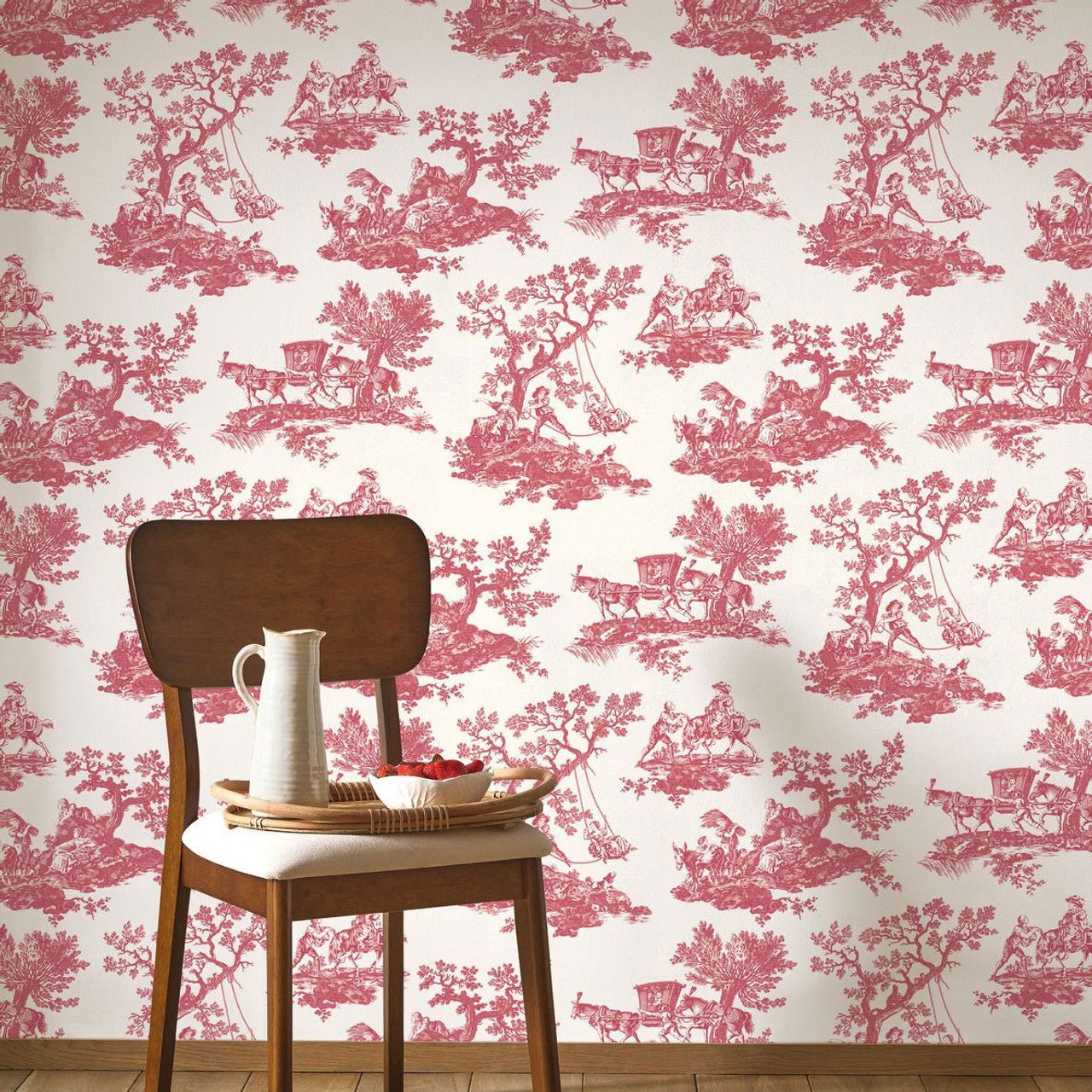 Cadence Les Belles Toiles De Jouy Wallpaper - Rouge Grenat - Casadeco - 201698585 - Premier Wallcovering