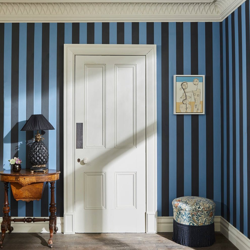 Camelot Stripe Traditional Wallpaper - Sky and Noir - House of Hackney - 1-WA-CAM-TR-SKN-XXX