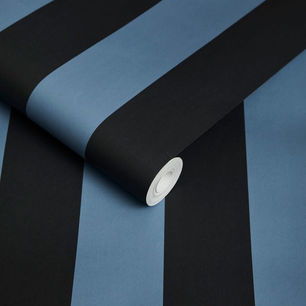Camelot Stripe Traditional Wallpaper - Sky and Noir - House of Hackney - 1-WA-CAM-TR-SKN-XXX