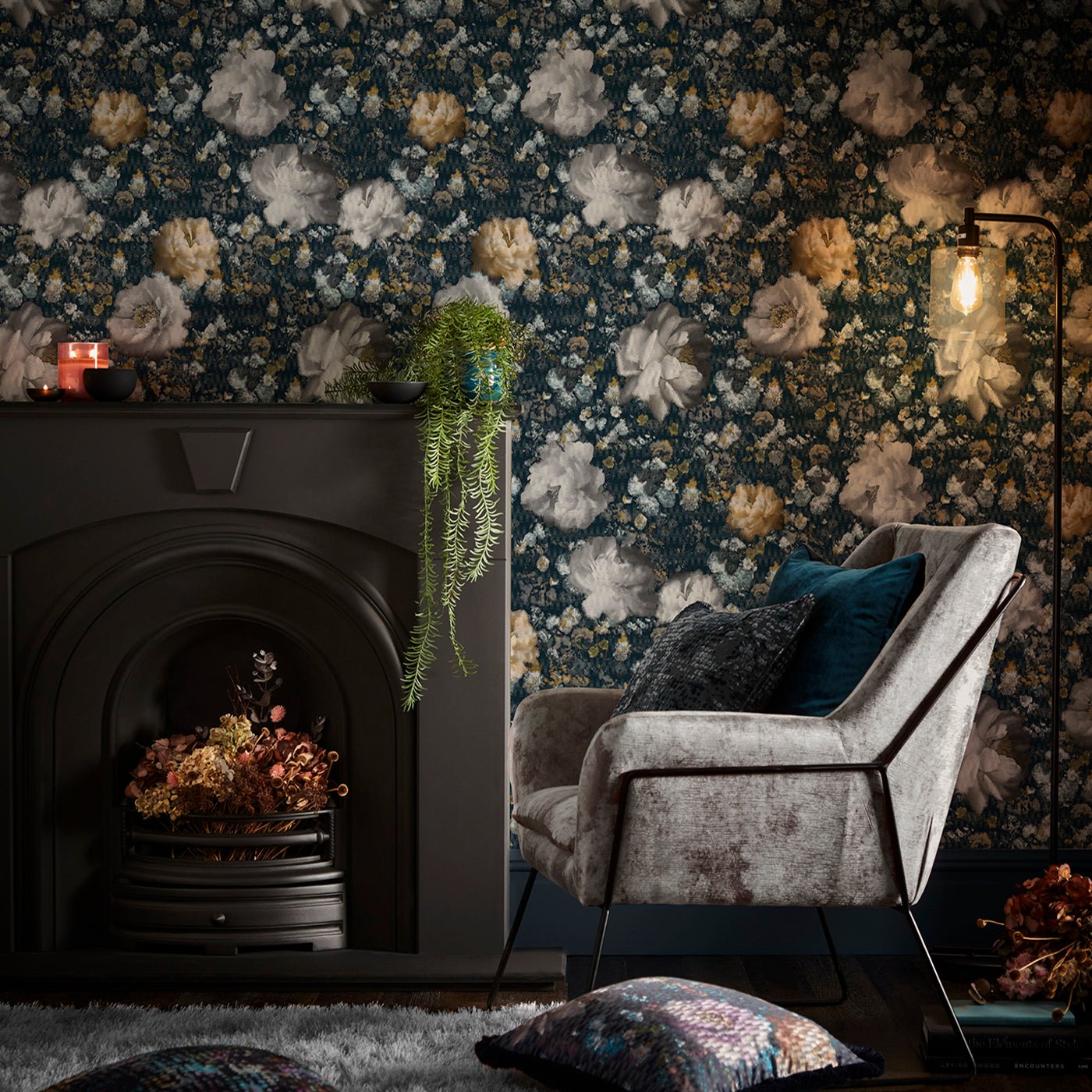 Camile Wallpaper - Midnight/Gold - Clarke & Clarke - W0148/02 - Premier Wallcovering