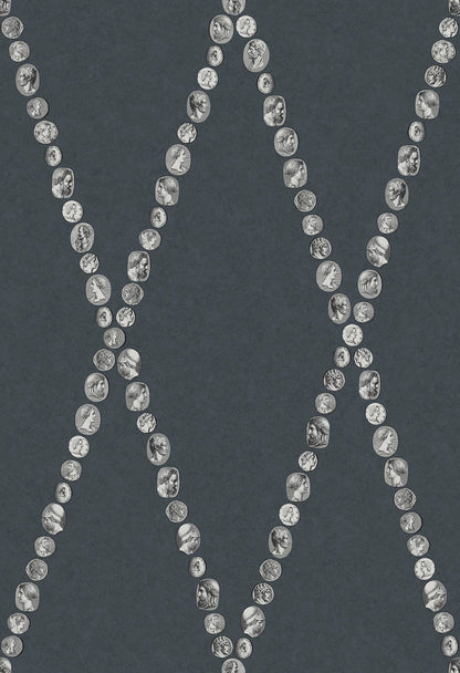 Cammei Wallpaper - Silver on Ink - 123/4017 - Cole & Son - Premier Wallcovering
