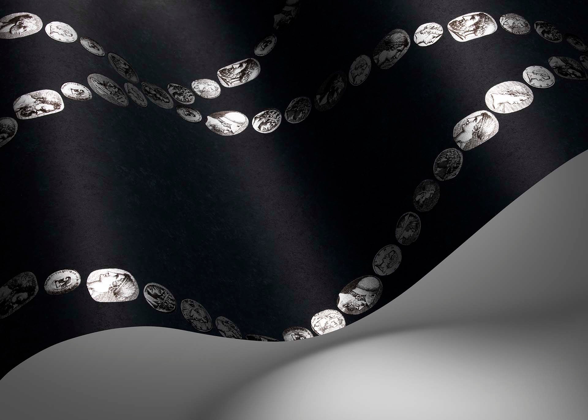 Cammei Wallpaper - Silver on Ink - 123/4017 - Cole & Son - Premier Wallcovering