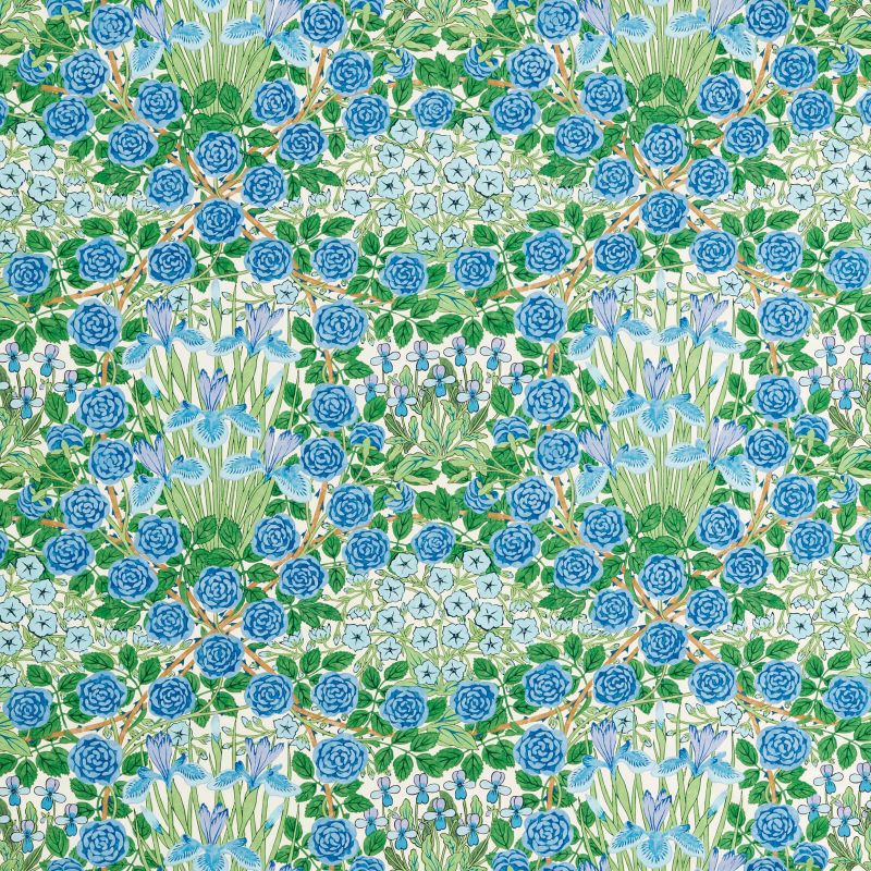 Campanula Fabric - Peacock/Opal - Morris & Co - 227224 - Premier Wallcovering