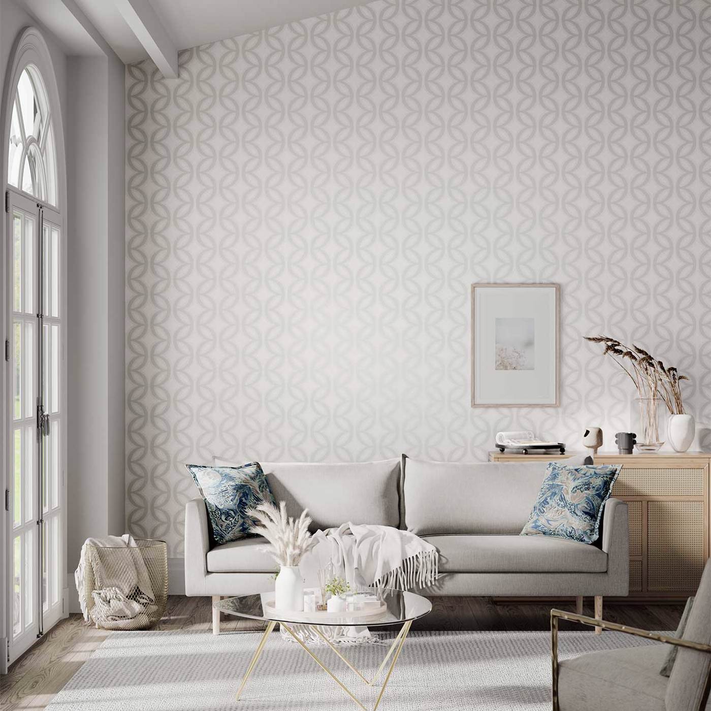 Caprice Wallpaper - Chalk Pearl & Silver - HPOW110594 - Harlequin - Premier Wallcovering