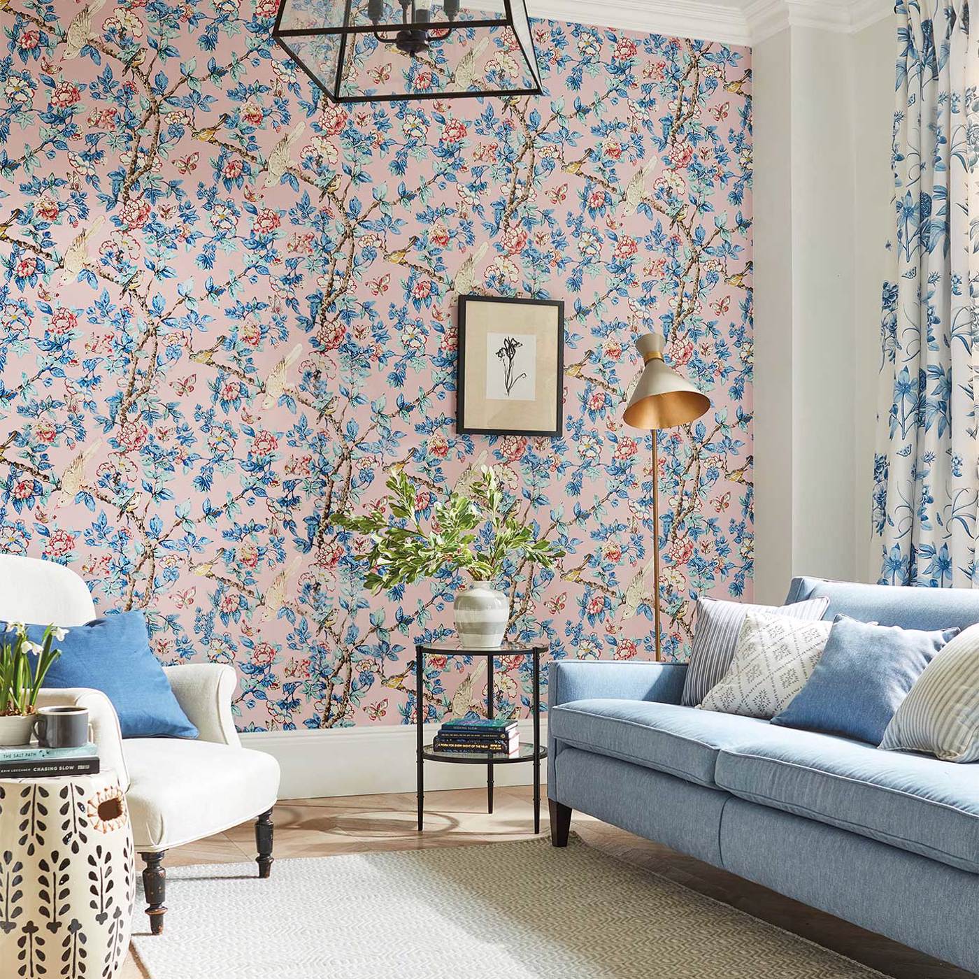 Caverley Wallpaper - Rose/French Blue - DOSW217035 - Sanderson