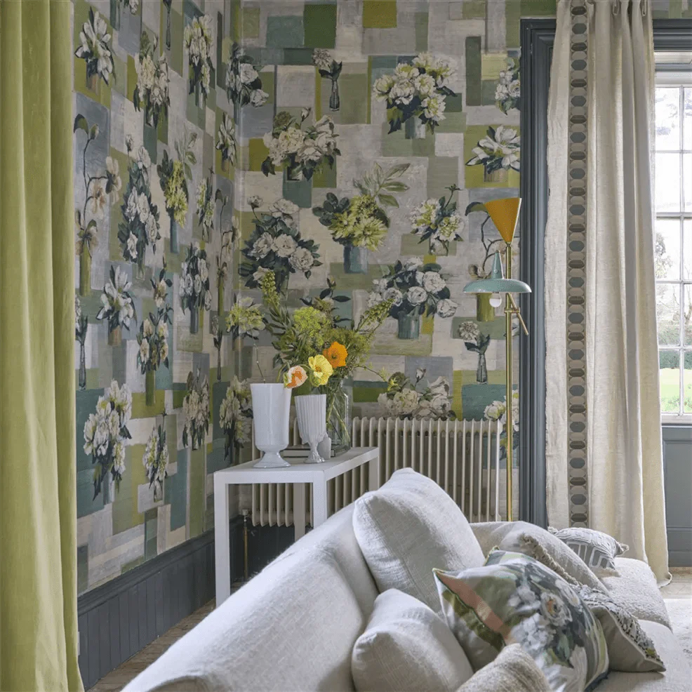 Celadon Vase Grasscloth Wallpaper - Celadon - PDG1205/01 - Designers Guild