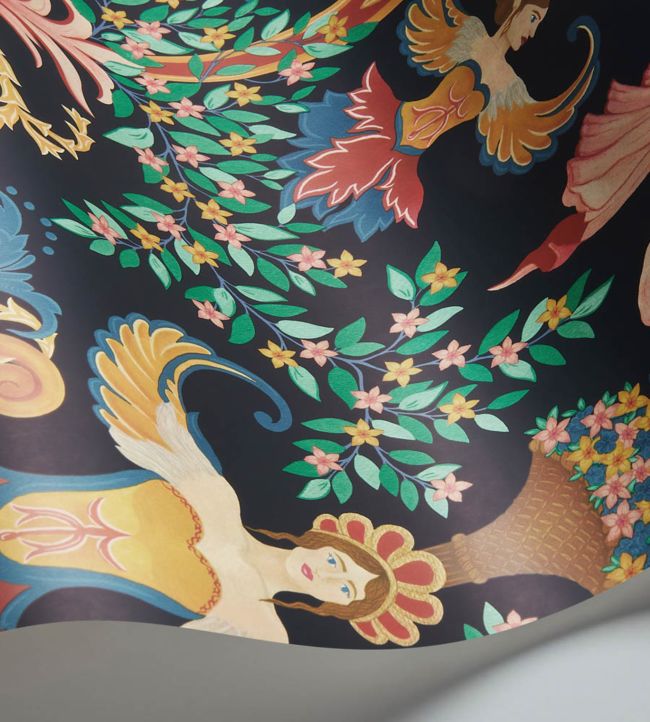 Chamber Angels Wallpaper - Denim, Red & Marigold on Ink - 118/12027 - Cole & Son - Premier Wallcovering