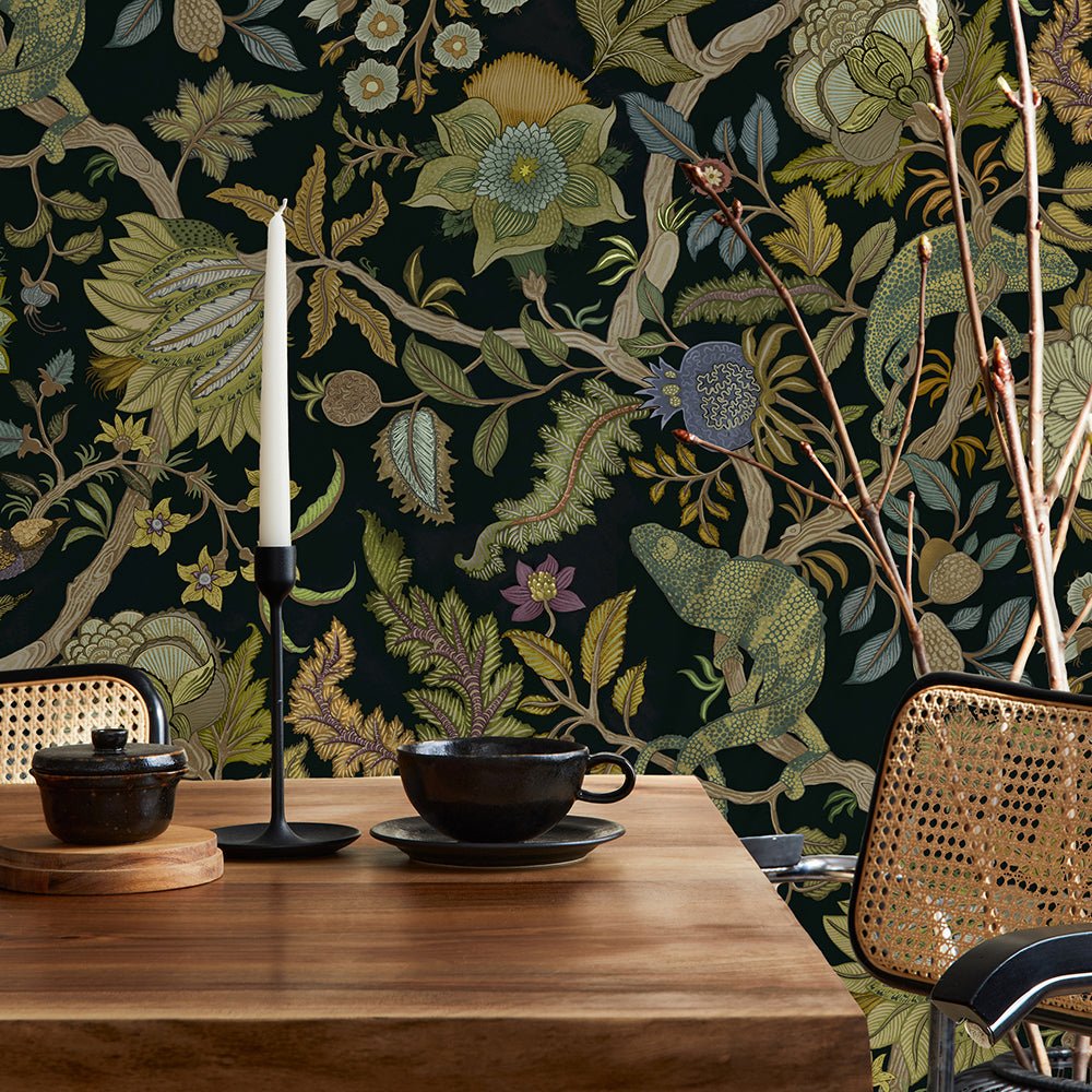Chameleon Trail Wallpaper - Black and Green - Josephine Munsey - JMW-102281 - Premier Wallcovering